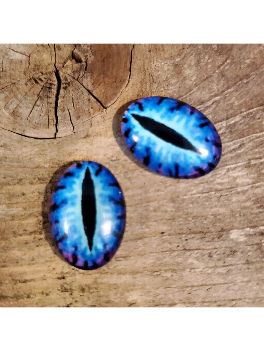 Dragon Eyes Black Blue Pink GoT Fan Glass Cabochons 18x13mm Oval 2 pcs